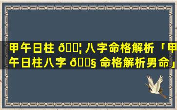 甲午日柱 🐦 八字命格解析「甲午日柱八字 🐧 命格解析男命」